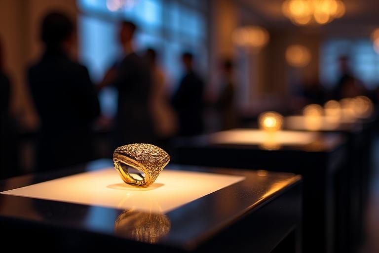 Lancement d'un produit de luxe avec ambiance lumineuse soignée.